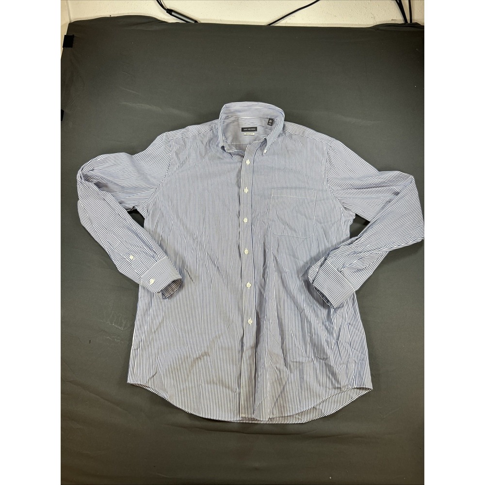 Van Heusen blue and white vertical-striped regular fit dress shirt Large